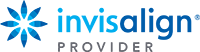 Invisalign Provider Blue flower-like logo next to the word "Invisalign" in blue, with "Provider" written below in gray.